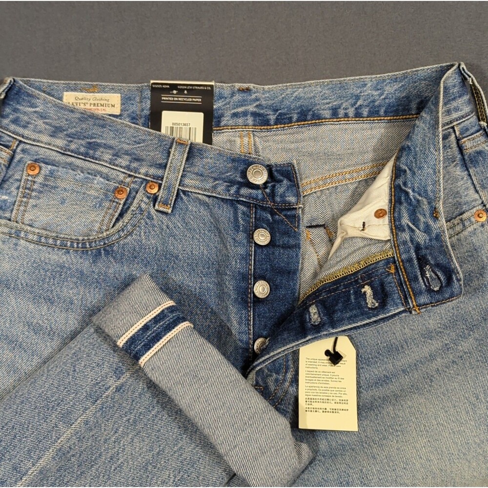 Levi's Premium Selvedge Jeans Men's 30x32 Blue 501 Straight Distressed Patchwork